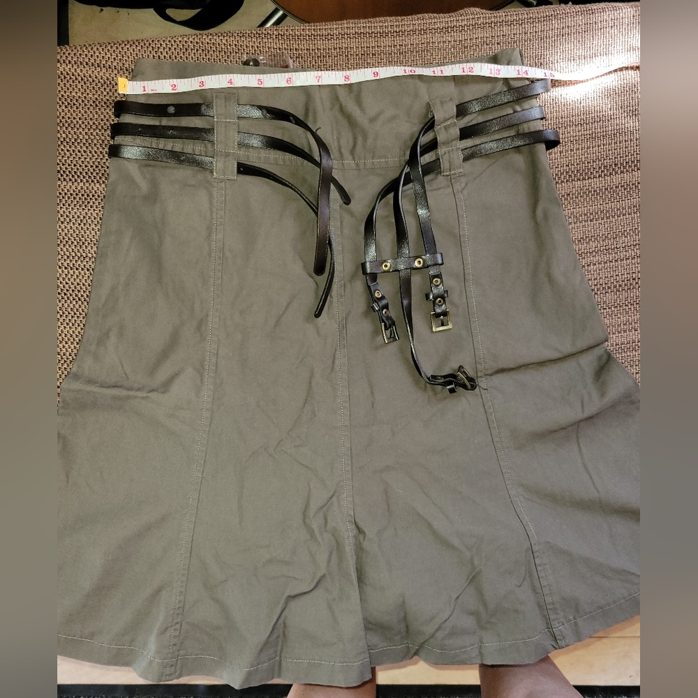 Olive Green  CERES Women's A Line Skirt with Belt Accents  Size Small